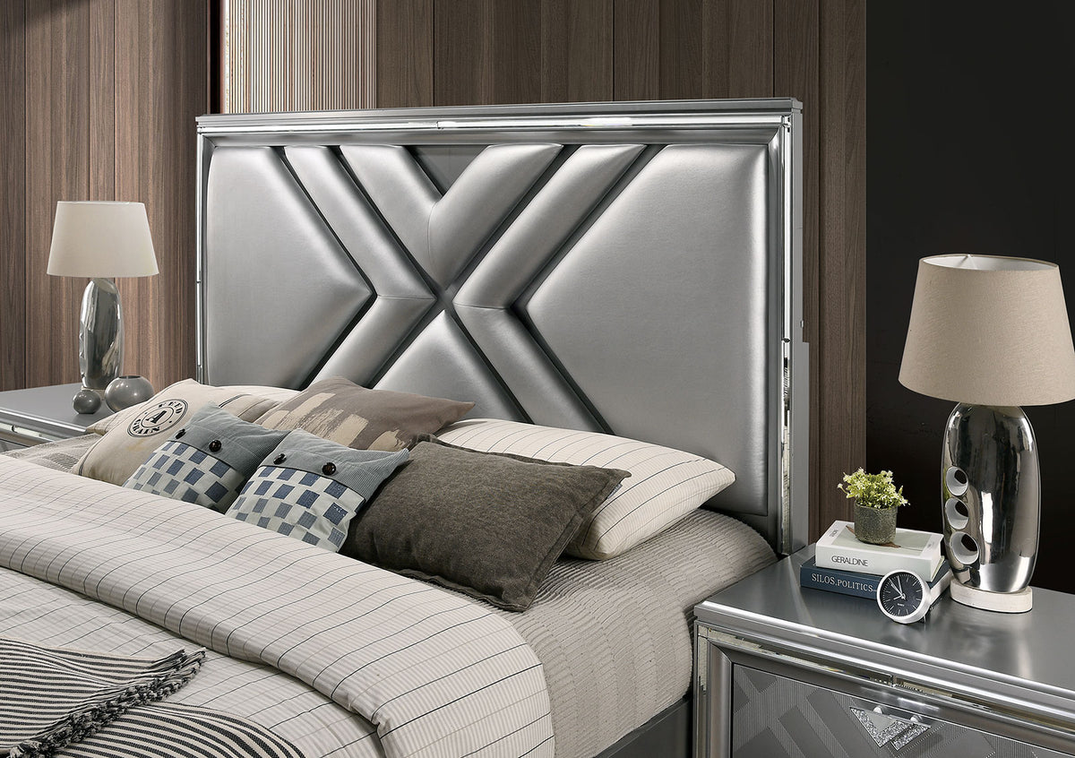 Emmeline Silver LED King Storage Platform Bed from Furniture of America - Luna Furniture