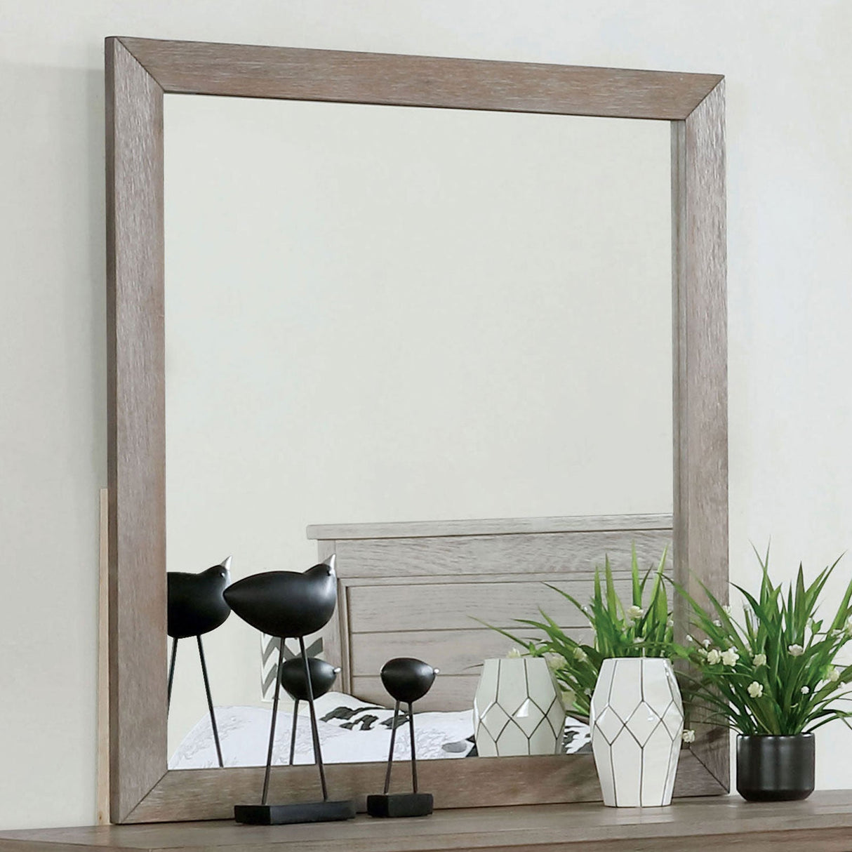 Vevey Wire-Brushed Warm Gray Mirror (Mirror Only) from Furniture of America - Luna Furniture