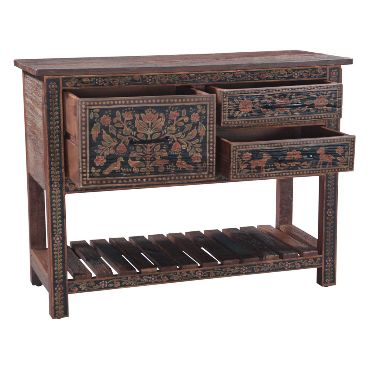 Rustic Roots 47" Hand Painted Console Table with Three Drawers