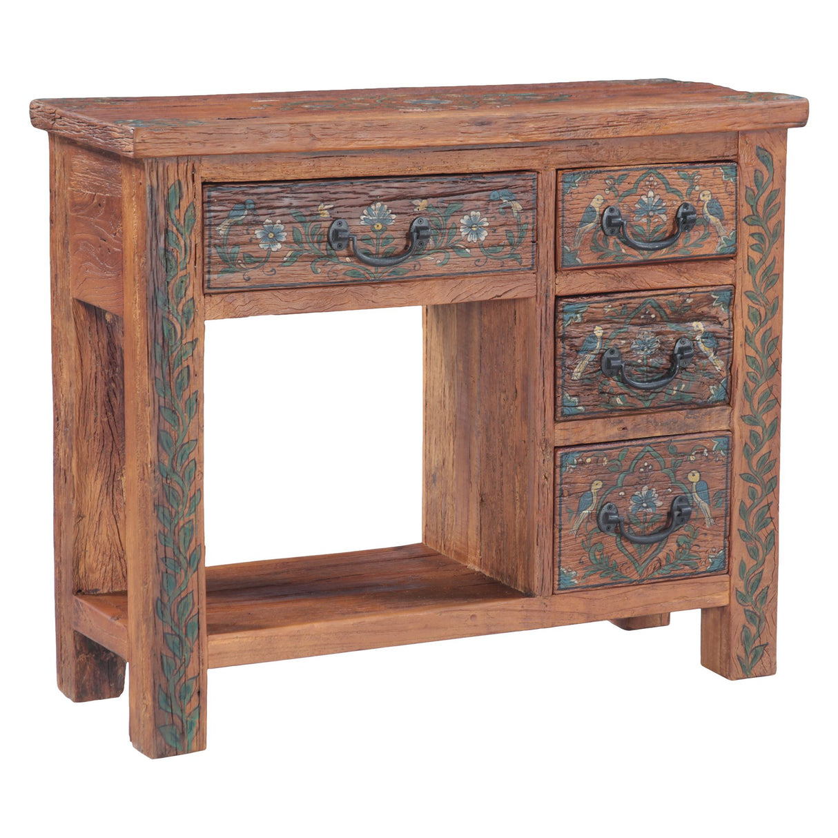 Rustic Roots 36" Hand Painted Console Table with Four Drawers