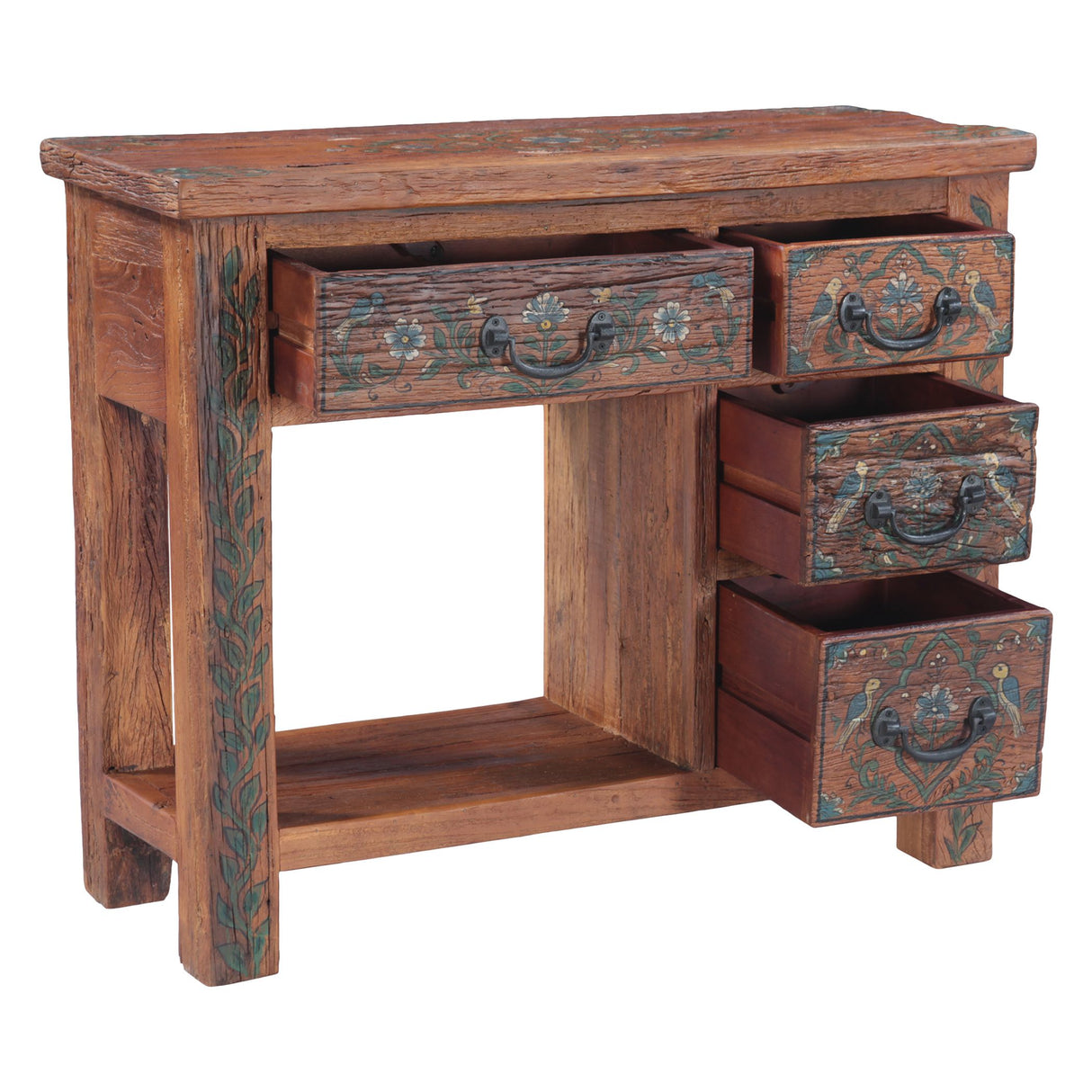 Rustic Roots 36" Hand Painted Console Table with Four Drawers