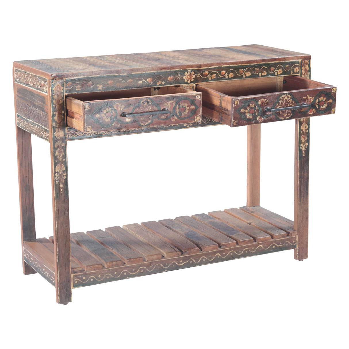 Rustic Roots 40" Hand Painted Console Table with Two Drawers