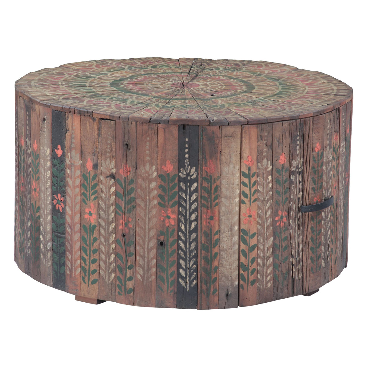 Rustic Roots 32" Hand Painted Round Coffee Table with Storage Drawer