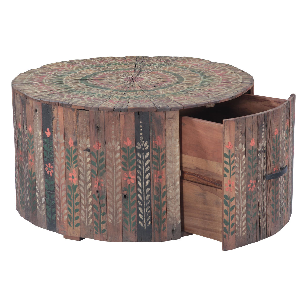 Rustic Roots 32" Hand Painted Round Coffee Table with Storage Drawer
