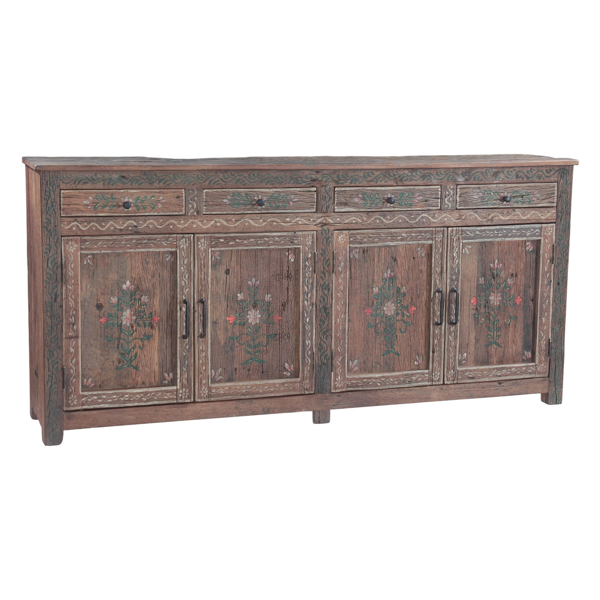Rustic Roots 79" Hand Painted Sideboard with Four Doors and Four Drawers from Home Trends & Design - Luna Furniture