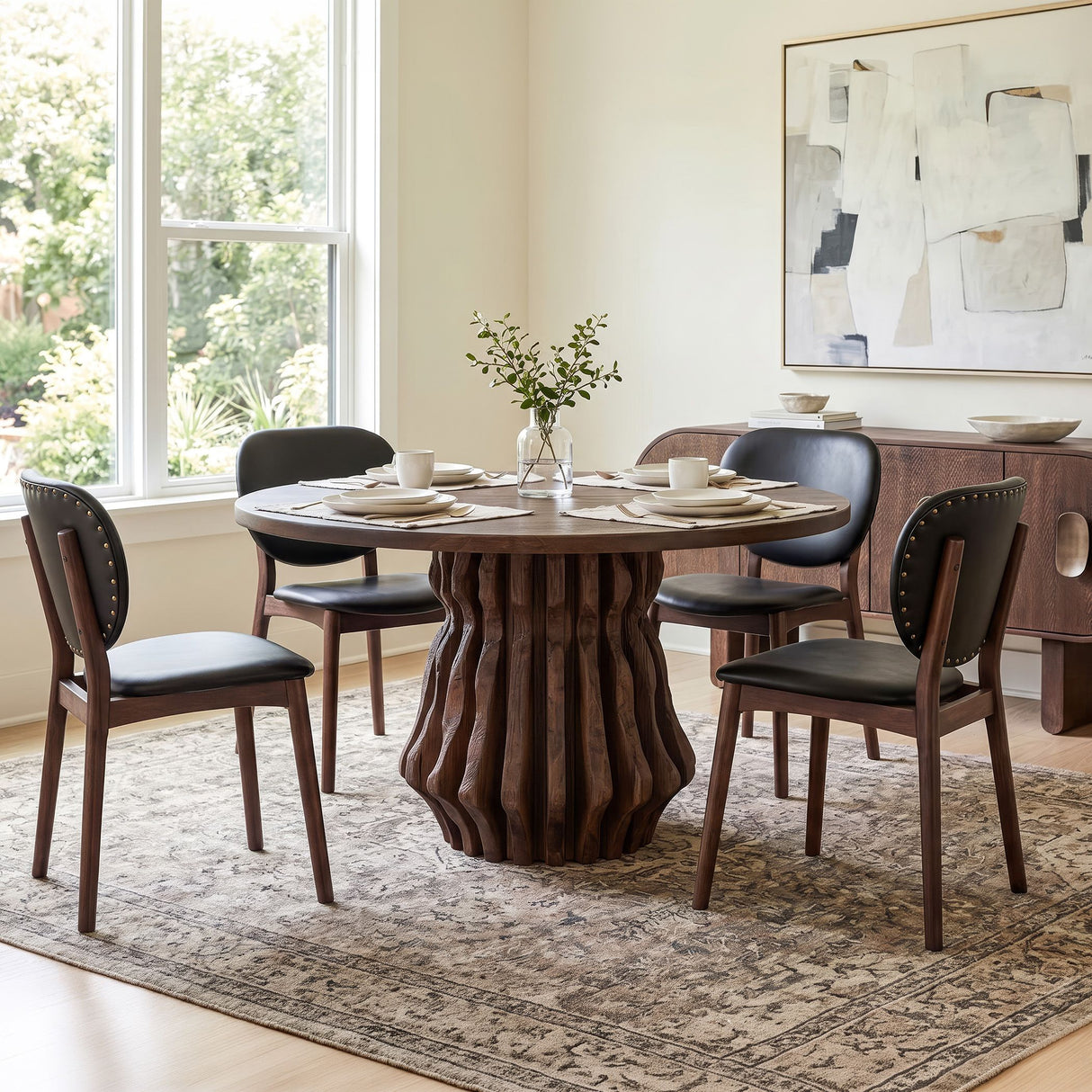 San Juan Royal Brown 54" Round Dining Table with Live Edge Sculptural Base from Home Trends & Design - Luna Furniture