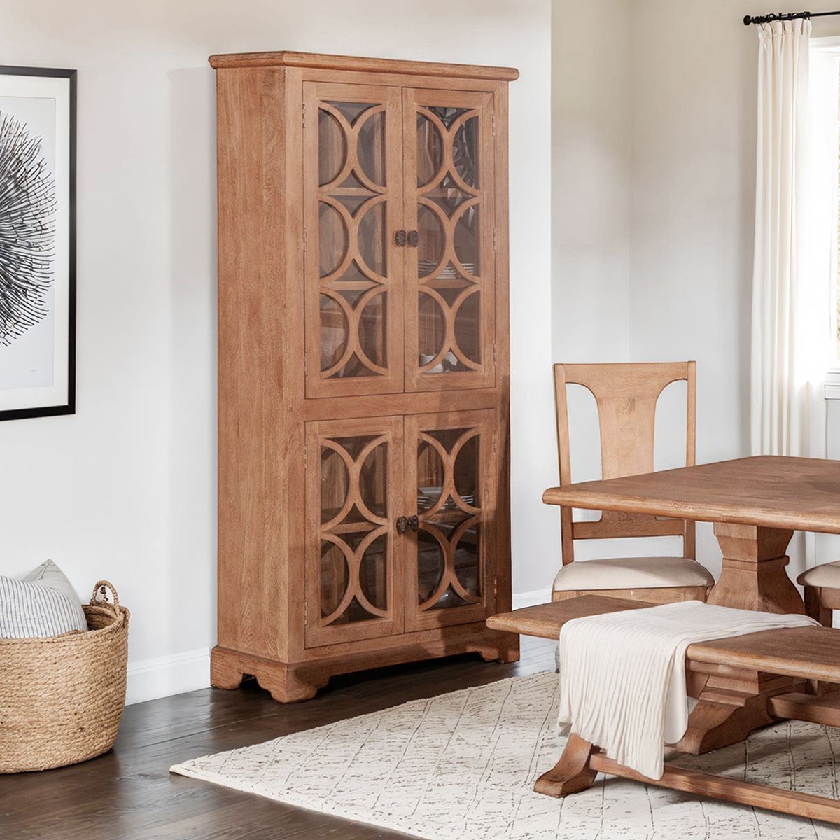 San Rafael 38" Tall Glass Cabinet in Antique Oak from Home Trends & Design - Luna Furniture