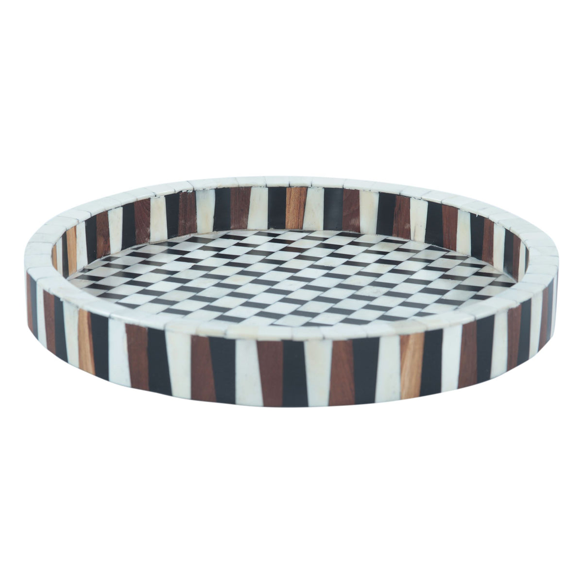 Taara Round Tray in Checkered Pattern from Home Trends & Design - Luna Furniture