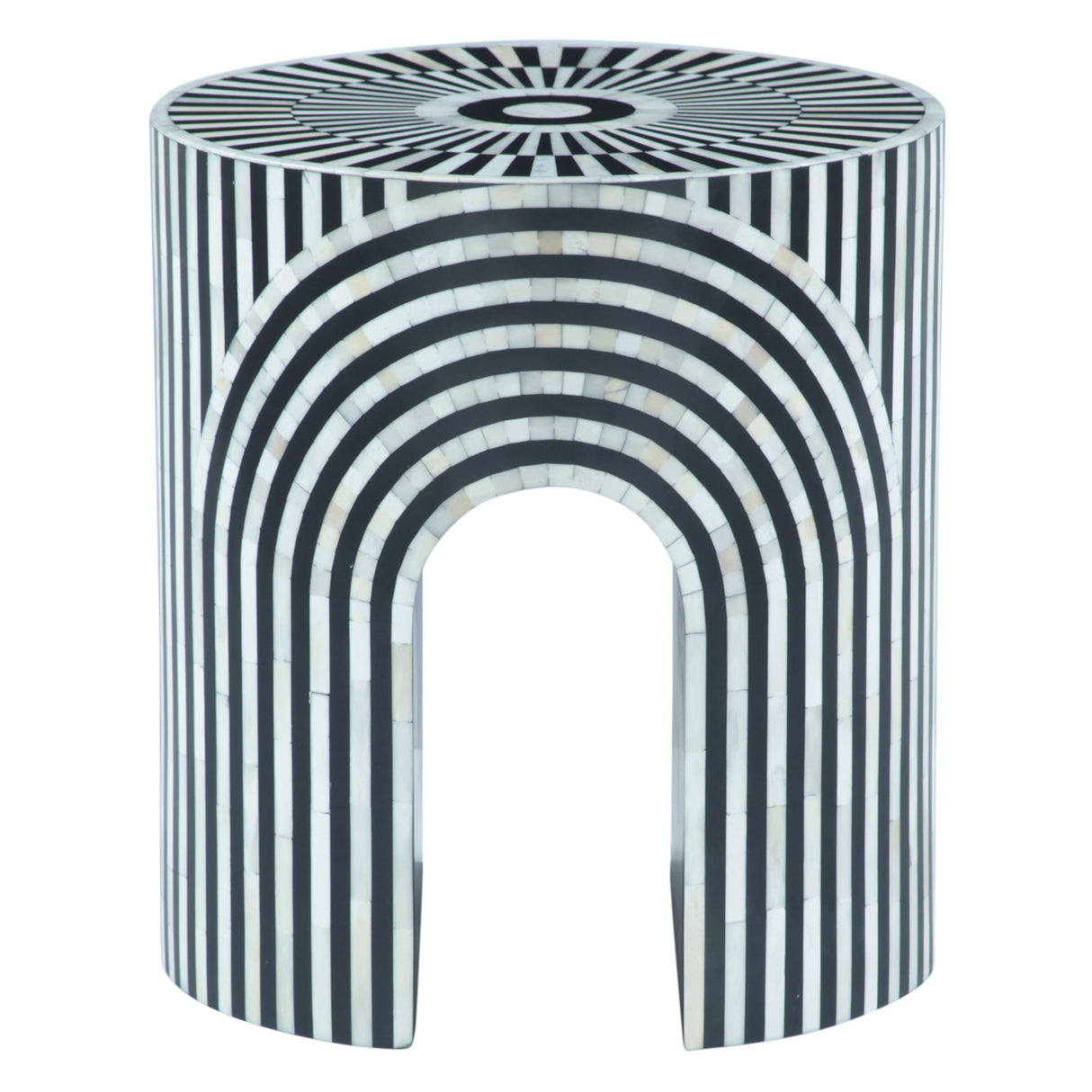 Taara 18" Round Side Table in Black and White Striped Pattern from Home Trends & Design - Luna Furniture