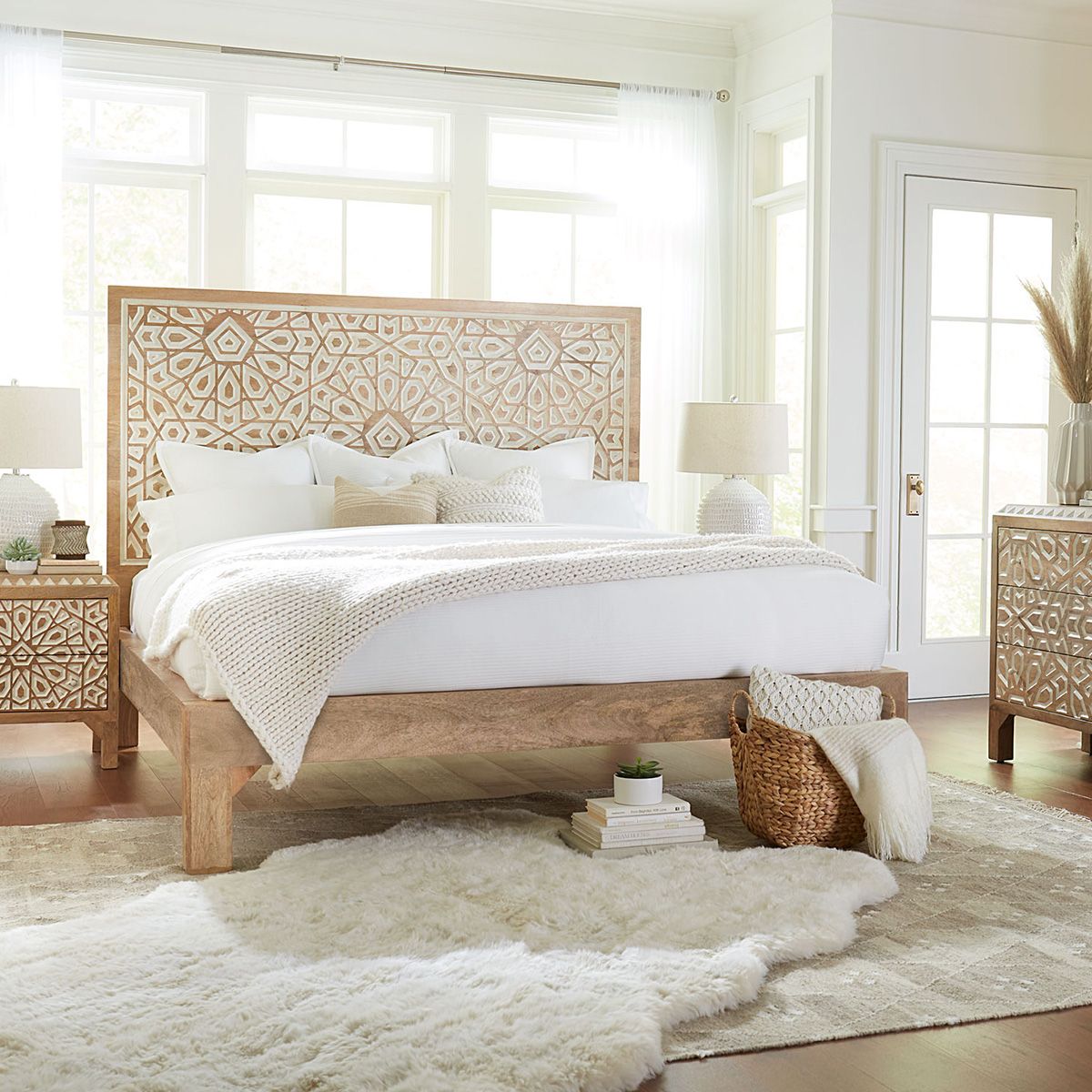 Tangiers King Bed in Carved Natural White from Home Trends & Design - Luna Furniture