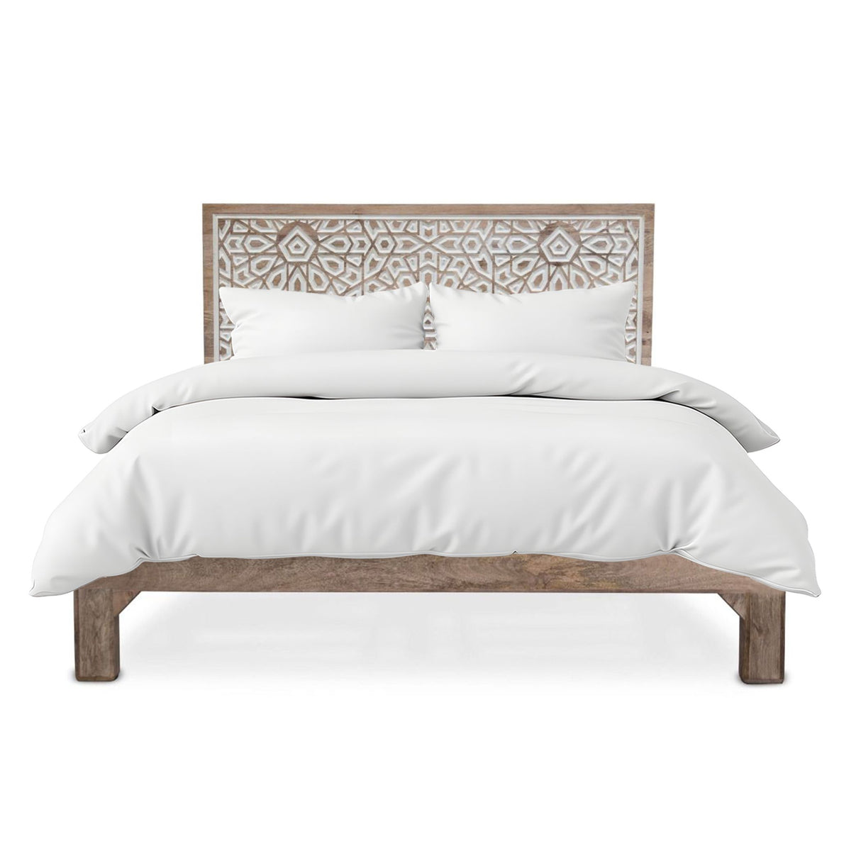 Tangiers Queen Bed in Carved Natural White from Home Trends & Design - Luna Furniture