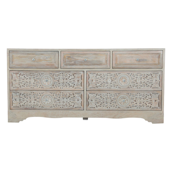 Taj 71" Dresser with Plinth Base in Carved Heirloom White