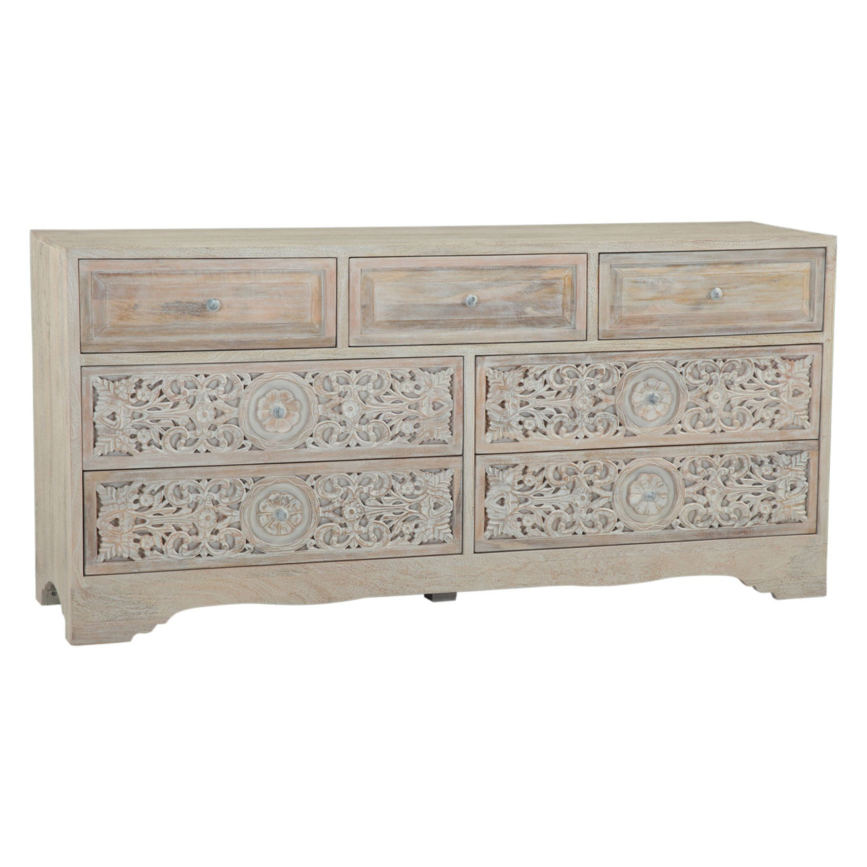 Taj 71" Dresser with Plinth Base in Carved Heirloom White from Home Trends & Design - Luna Furniture