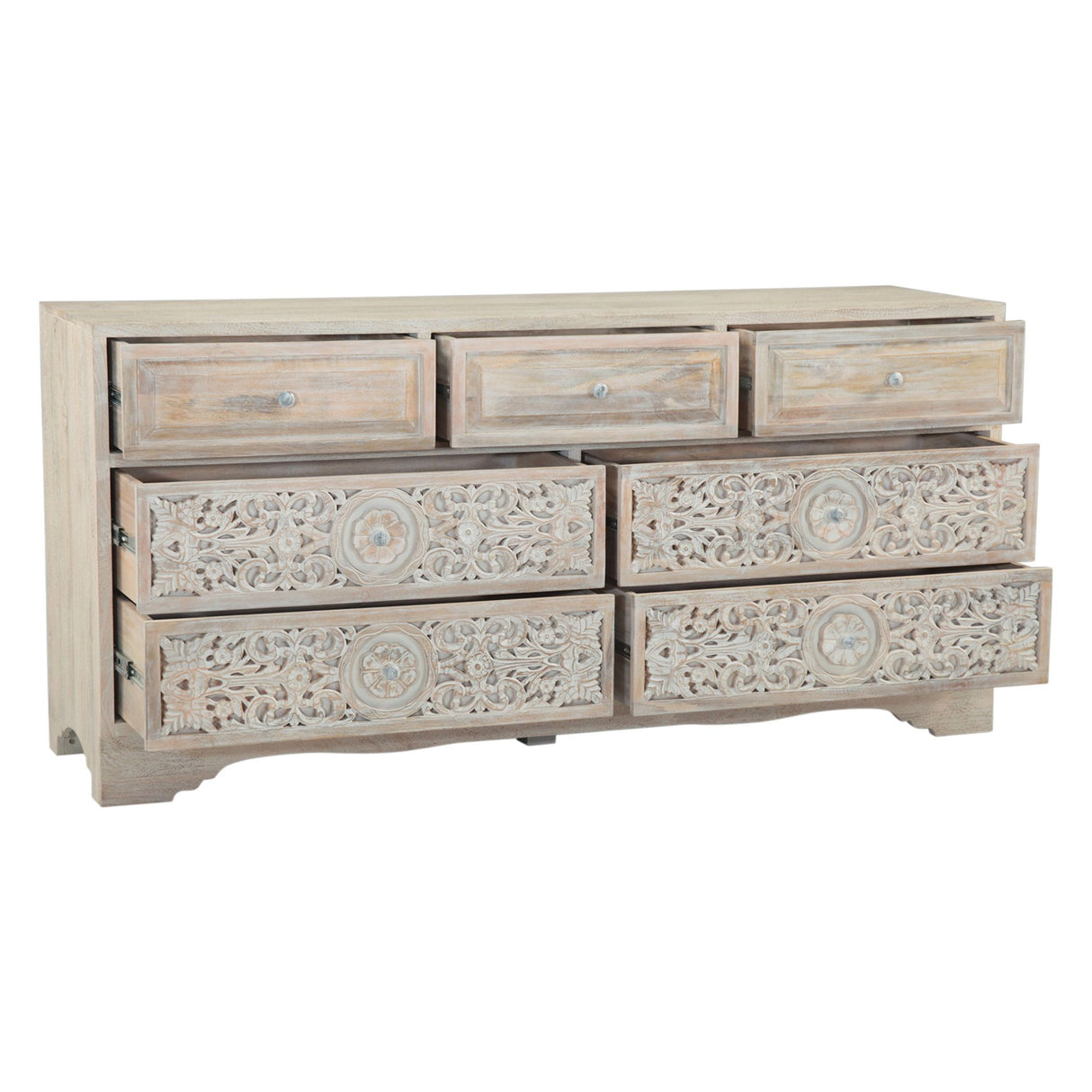 Taj 71" Dresser with Plinth Base in Carved Heirloom White from Home Trends & Design - Luna Furniture