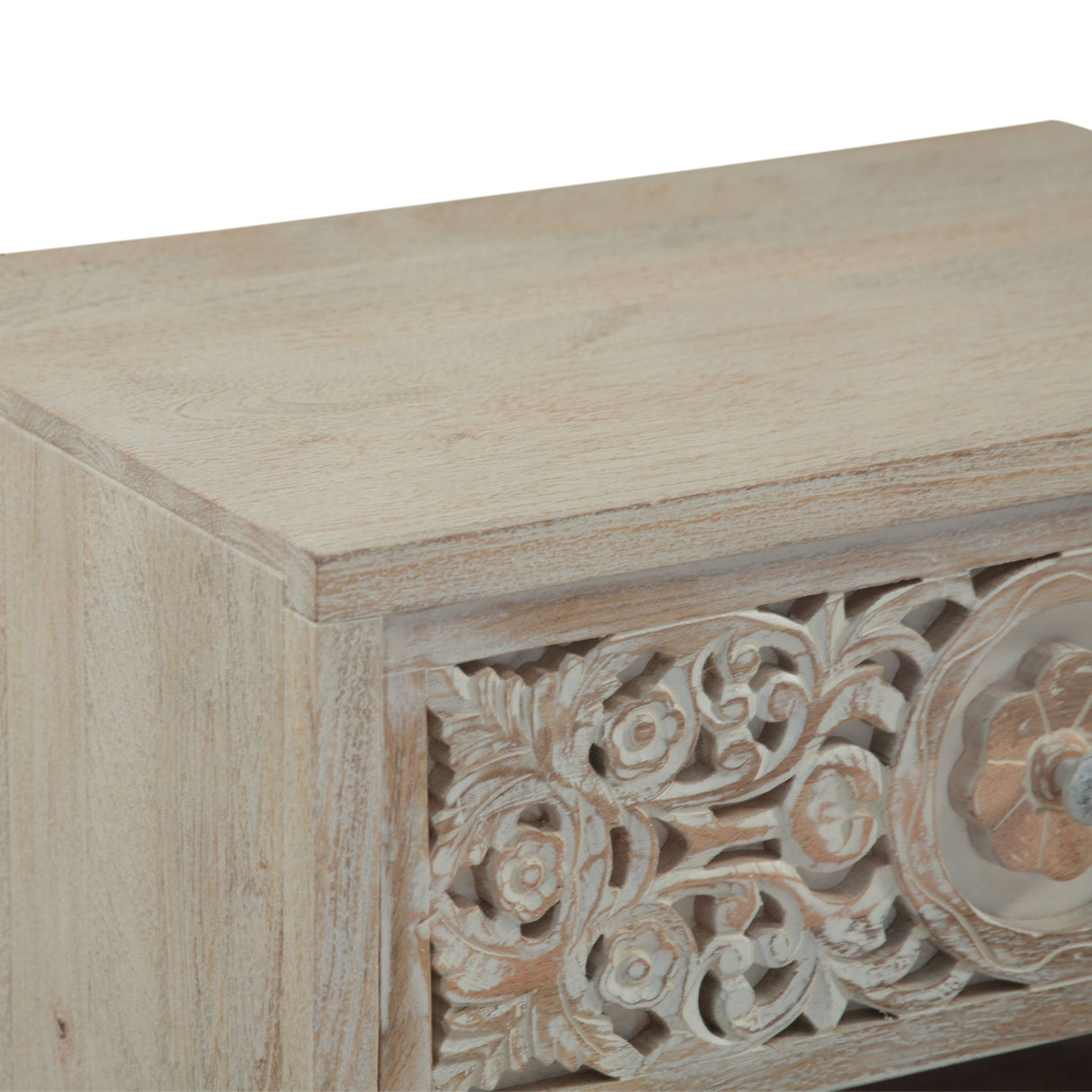 Taj 26" Nightstand with Plinth Base in Carved Heirloom White from Home Trends & Design - Luna Furniture