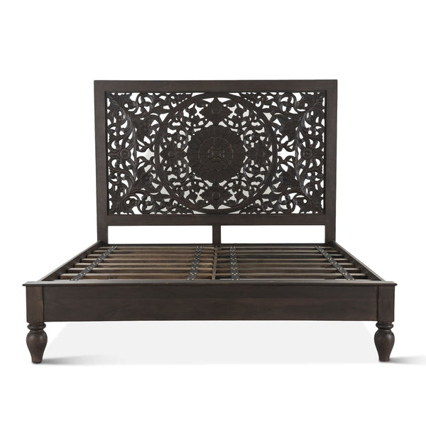 Taj King Bed in Hand Carved Vintage Brown