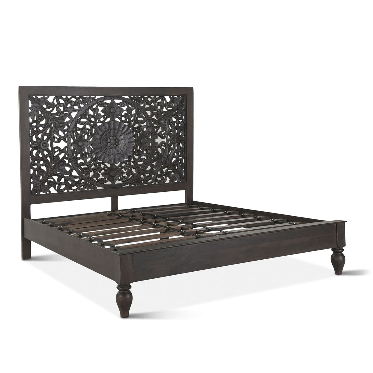 Taj King Bed in Hand Carved Vintage Brown from Home Trends & Design - Luna Furniture
