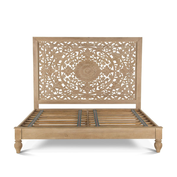 Taj Queen Bed in Hand Carved Whitewash