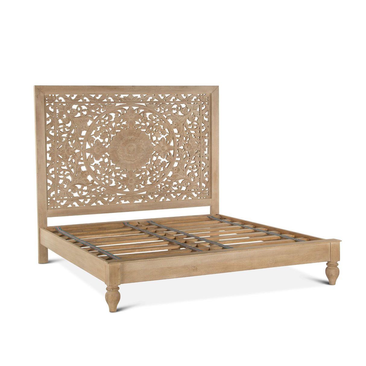 Taj Queen Bed in Hand Carved Whitewash from Home Trends & Design - Luna Furniture