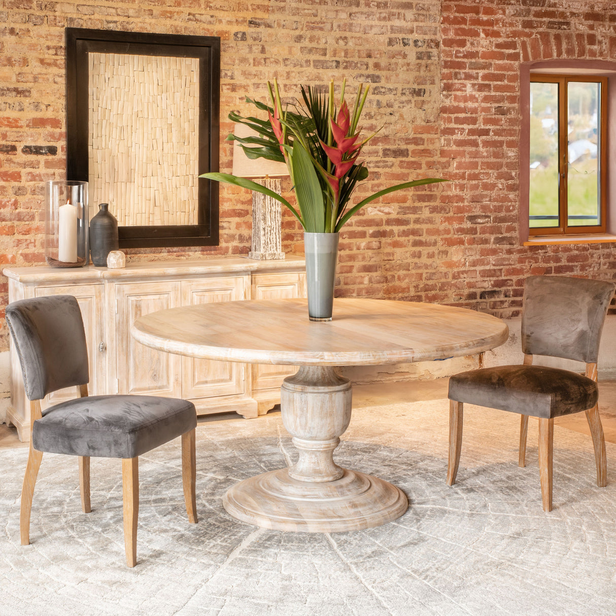 Taj 60" Round Dining Table in Heirloom White from Home Trends & Design - Luna Furniture