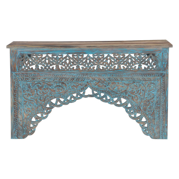 Tribal 59" Teal Carved Wood Console Table