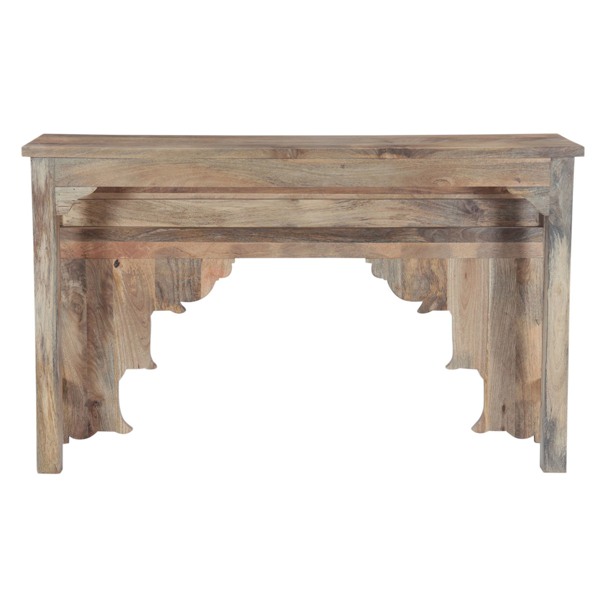 Tribal 59" Natural Carved Wood Console Table