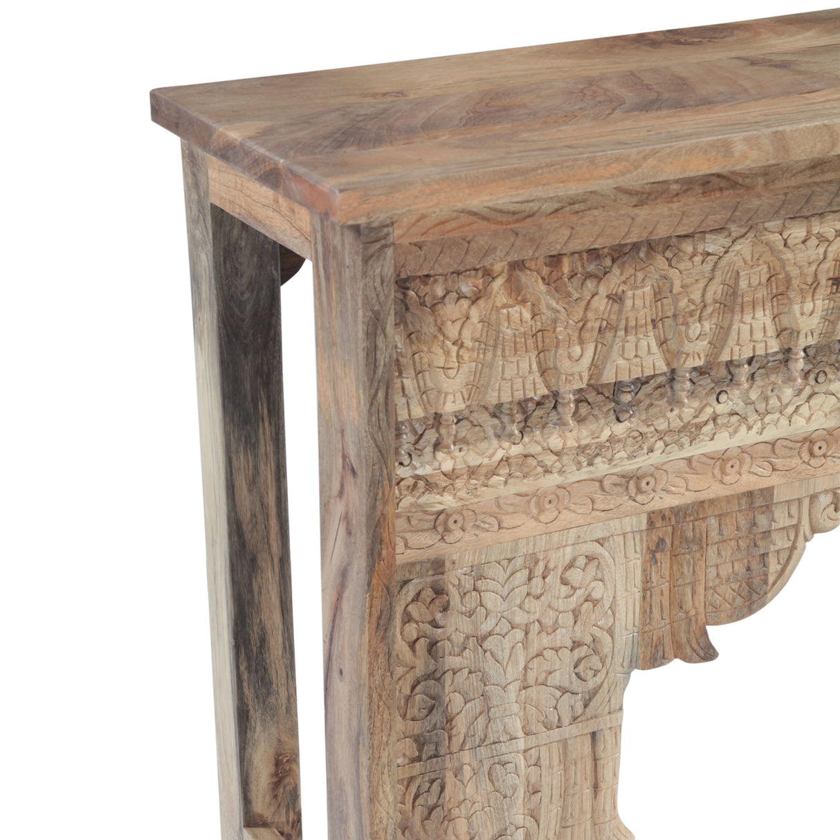 Tribal 59" Natural Carved Wood Console Table