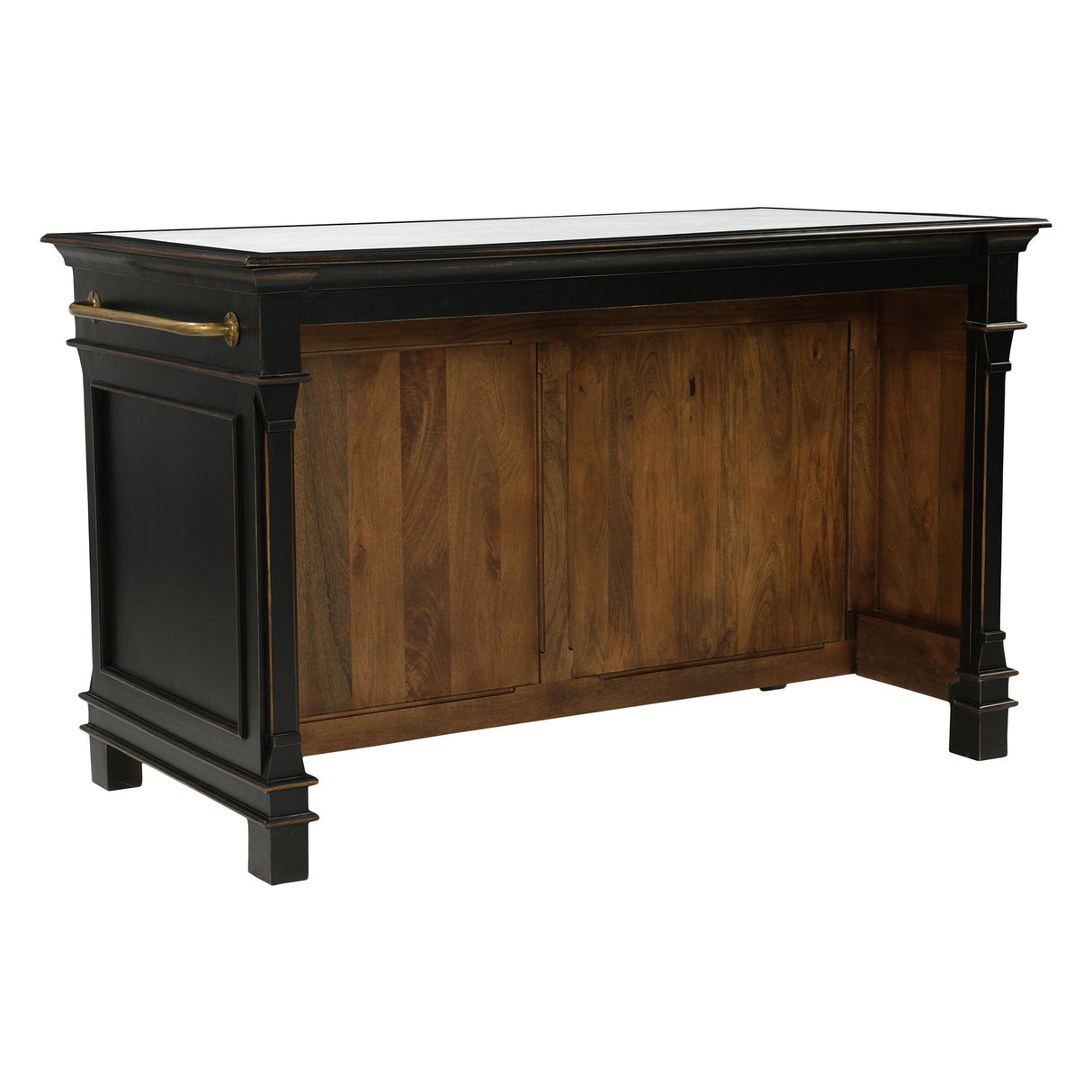 Turin 58" Kitchen Island in Distressed Black with White Marble Top from Home Trends & Design - Luna Furniture