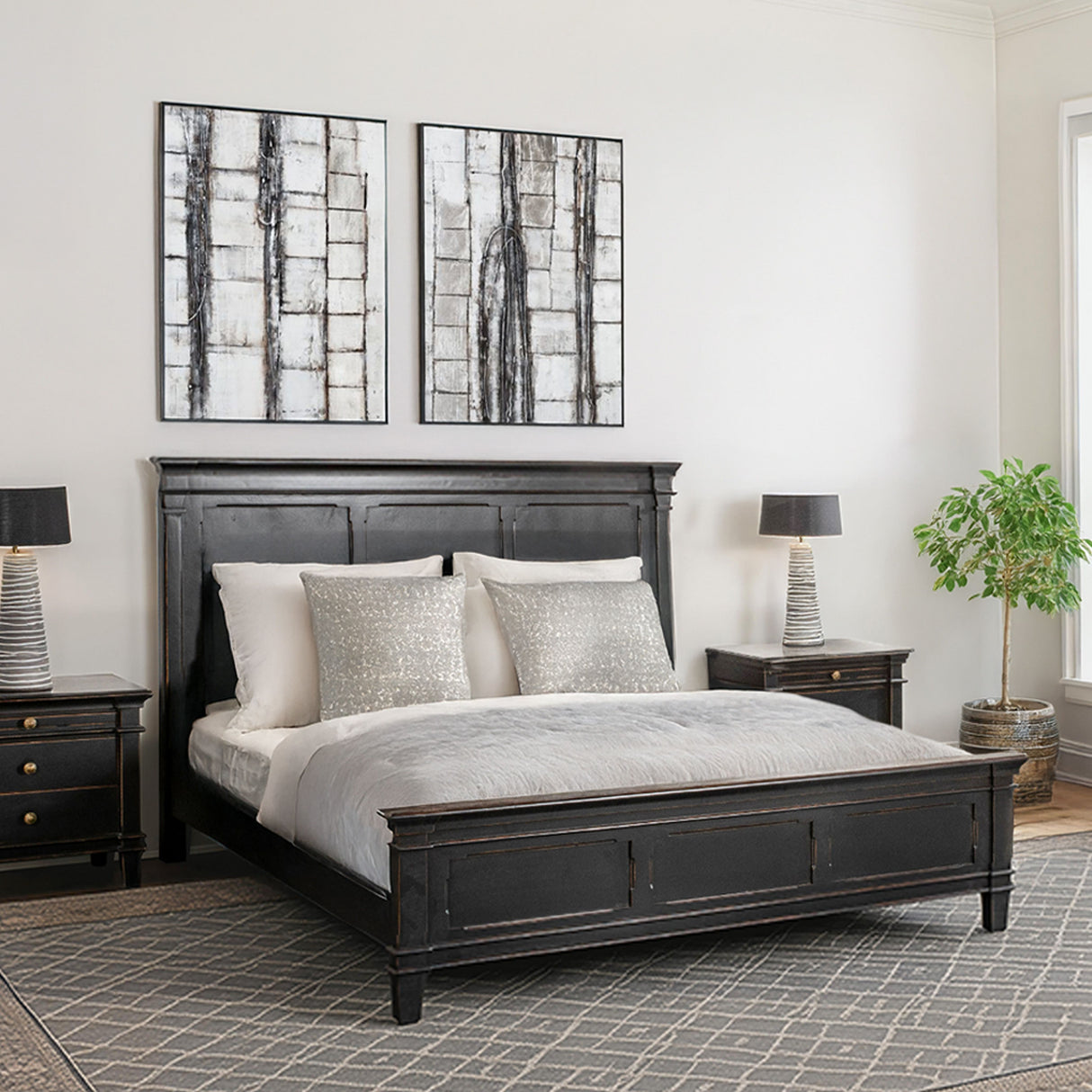 Turin King Bed in Distressed Black from Home Trends & Design - Luna Furniture