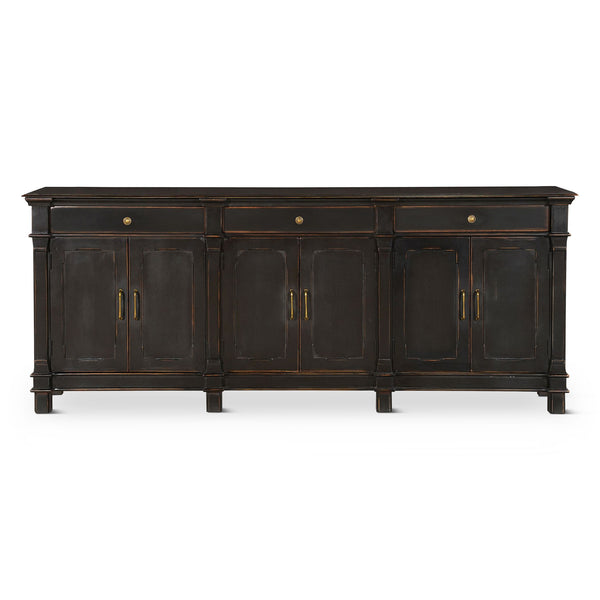 Turin 100" Sideboard in Distressed Black with Walnut Interior