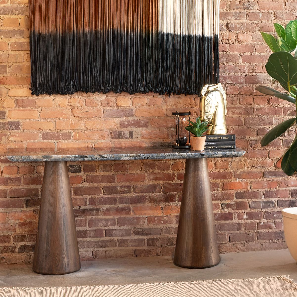 Vista 60" Console Table with Lava Marble and Dark Mango Base from Home Trends & Design - Luna Furniture