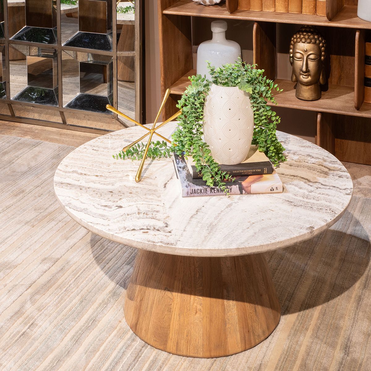 Vista 36" Coffee Table with White Travertine and Light Base from Home Trends & Design - Luna Furniture