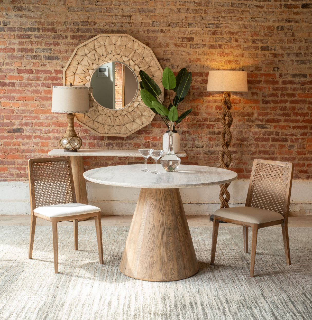Vista 48" Round Dining Table with White Travertine and Light Base from Home Trends & Design - Luna Furniture