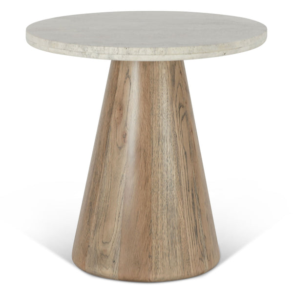 Vista 22" Side Table with White Travertine and Light Base