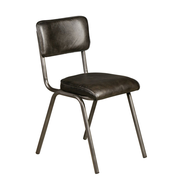 Wellington Bill 17" Dining Chair in Ebony Leather and Iron, Set of 2