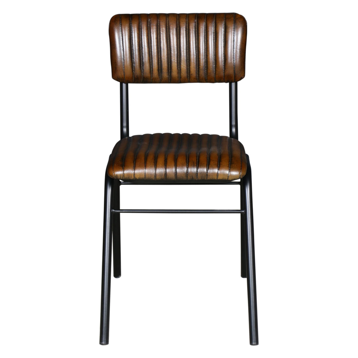 Wellington Bob 17" Ribbed Leather Dining Chair in Chocolate Leather with Black Legs, Set of 2 from Home Trends & Design - Luna Furniture
