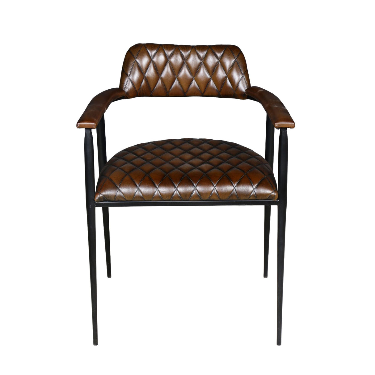 Wellington 23" Dining Armchair in Chocolate Leather and Black Iron