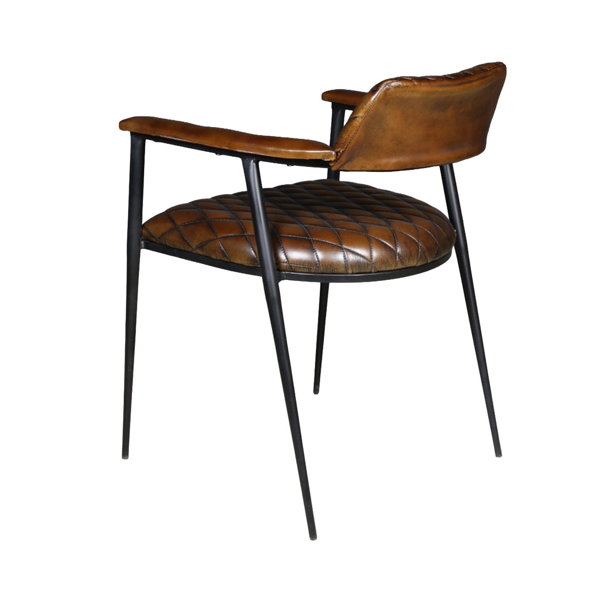 Wellington 23" Dining Armchair in Chocolate Leather and Black Iron