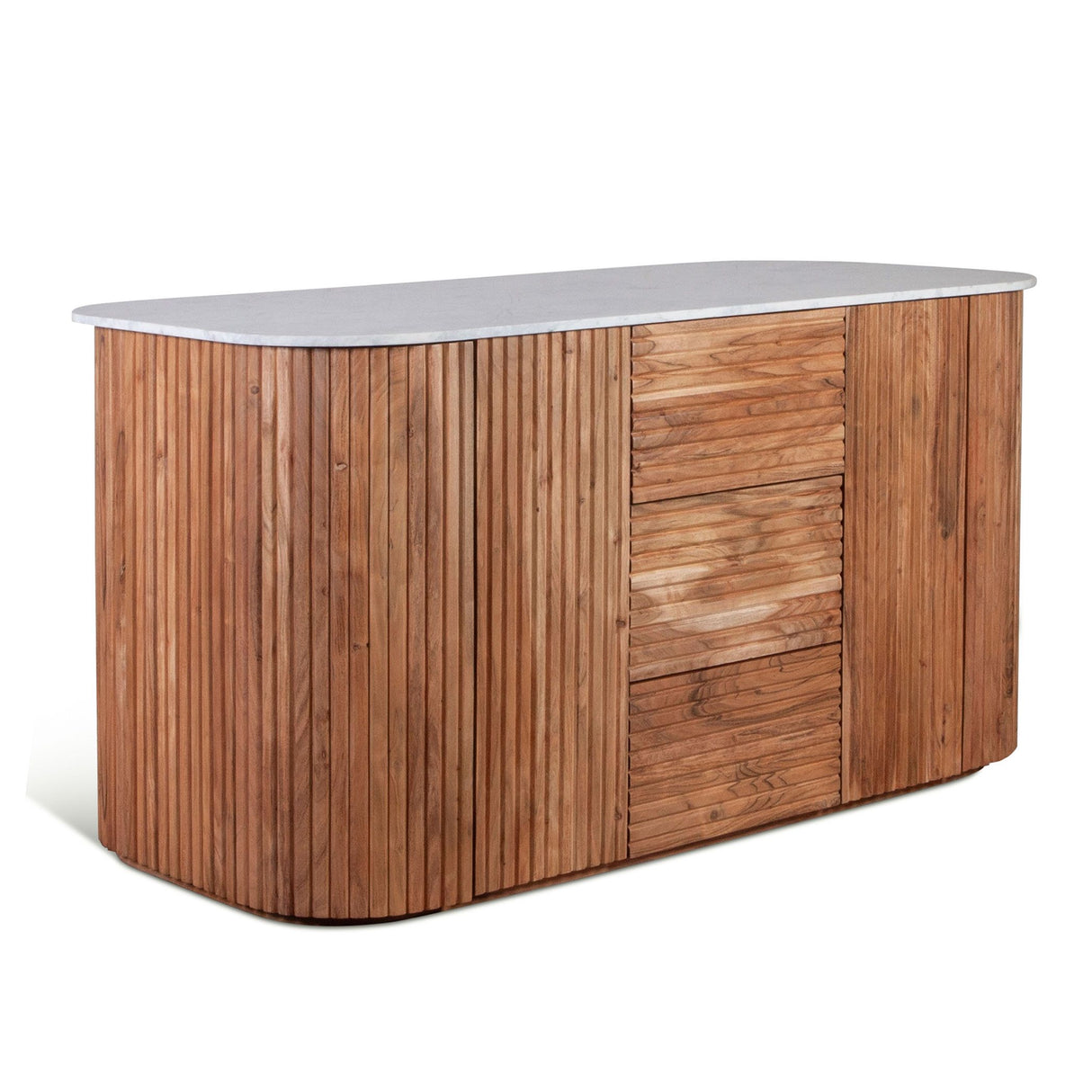 Wales 68" Kitchen Island in Natural Acacia with White Marble Top, Set of 2 from Home Trends & Design - Luna Furniture