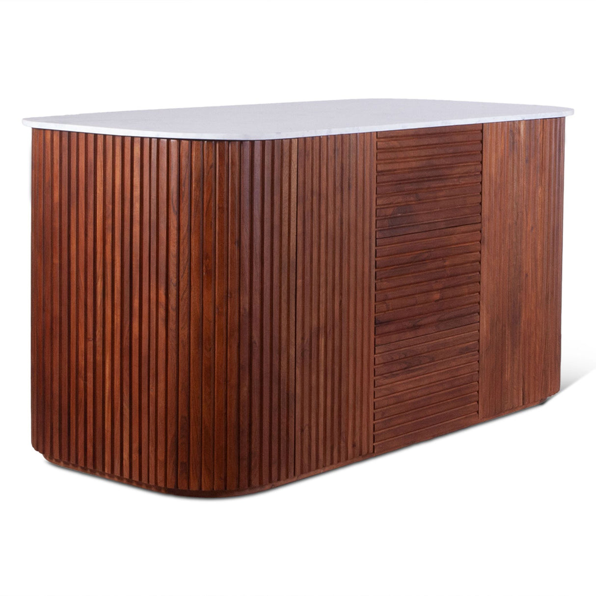 Wales 68" Kitchen Island in Walnut Brown with White Marble Top from Home Trends & Design - Luna Furniture