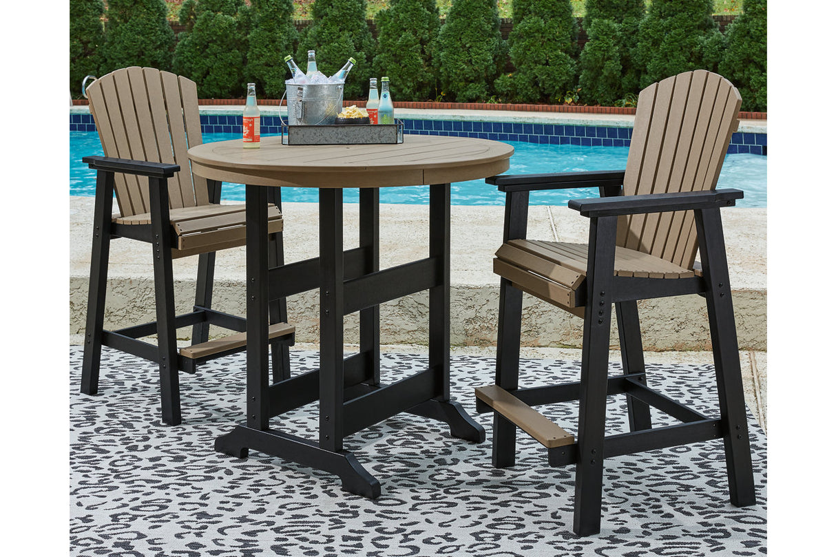 Fairen Trail Black/Driftwood Outdoor Counter Height Dining Table with 2 Barstools from Ashley Furniture - Luna Furniture