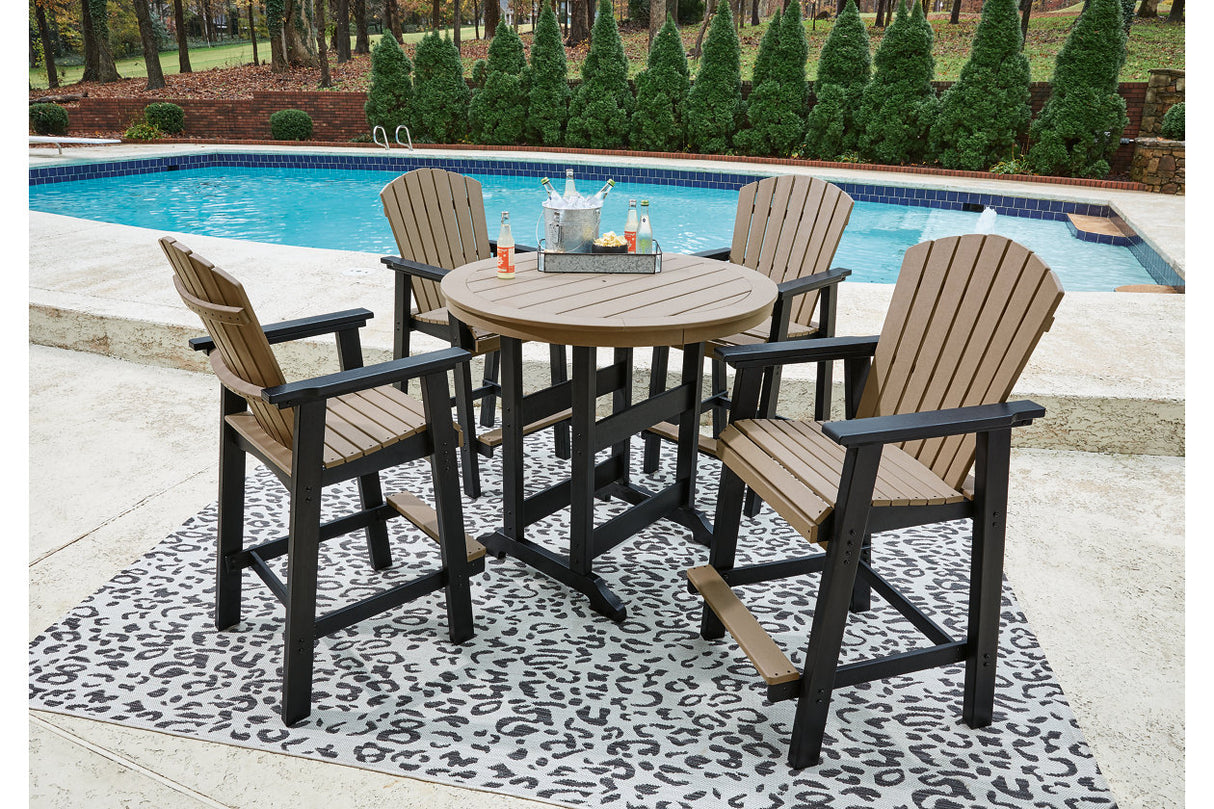 Fairen Trail Black/Driftwood Outdoor Counter Height Dining Table with 2 Barstools from Ashley - Luna Furniture