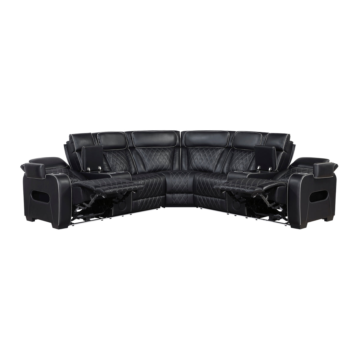 Fairway Black 3-Piece LED Power Reclining Sectional with Consoles and Wireless Speakers from Homelegance - Luna Furniture