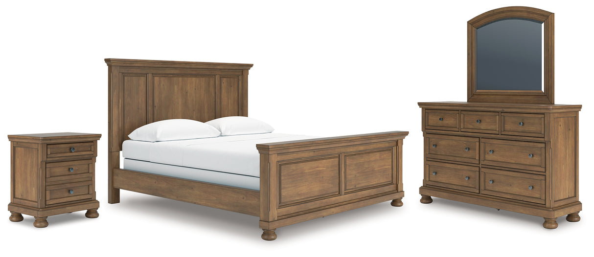 Feddinger California King Panel Bed with Mirrored Dresser and Nightstand in Medium Brown from Ashley - Luna Furniture