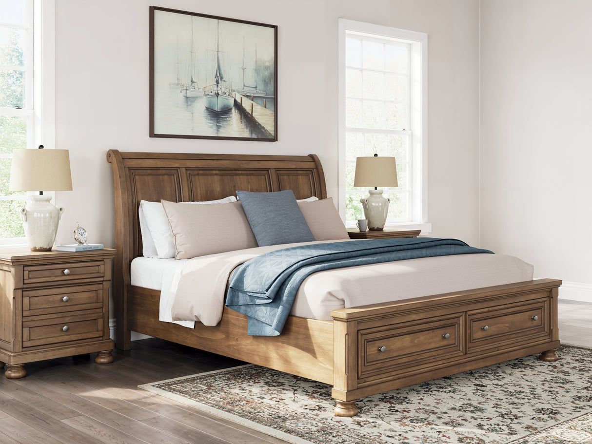 Feddinger California King Storage Sleigh Bed with Dresser in Medium Brown from Ashley - Luna Furniture