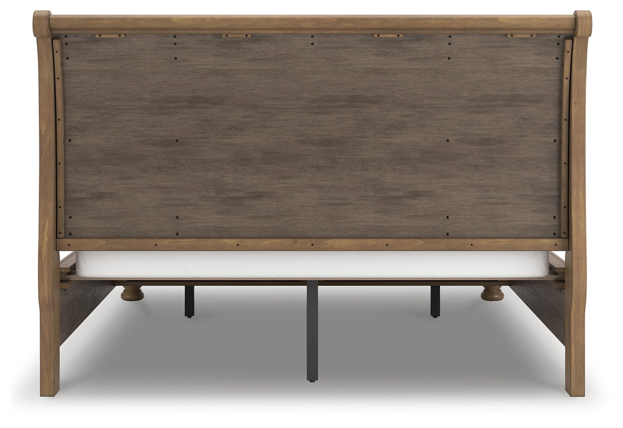 Feddinger California King Storage Sleigh Bed with Mirrored Dresser in Medium Brown from Ashley - Luna Furniture