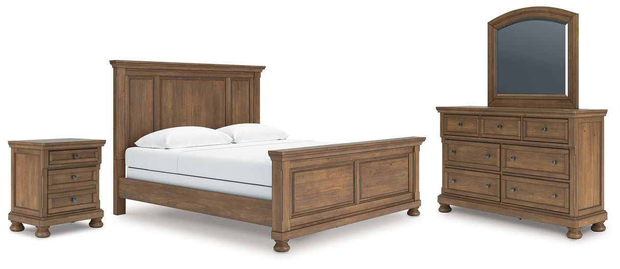 Feddinger King Panel Bed with Mirrored Dresser and Nightstand in Medium Brown from Ashley - Luna Furniture