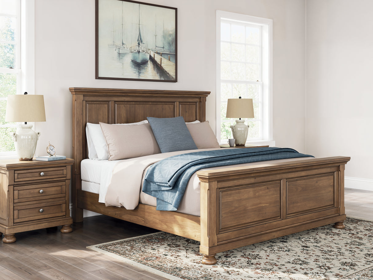 Feddinger King Panel Bed with Mirrored Dresser in Medium Brown from Ashley - Luna Furniture