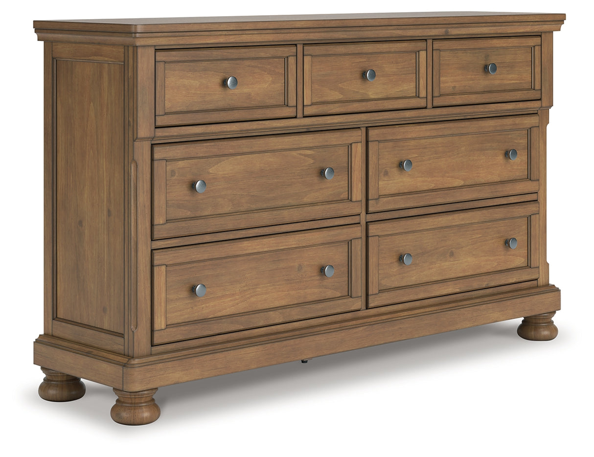 Feddinger King Storage Sleigh Bed with Dresser and Nightstand in Medium Brown from Ashley Furniture - Luna Furniture