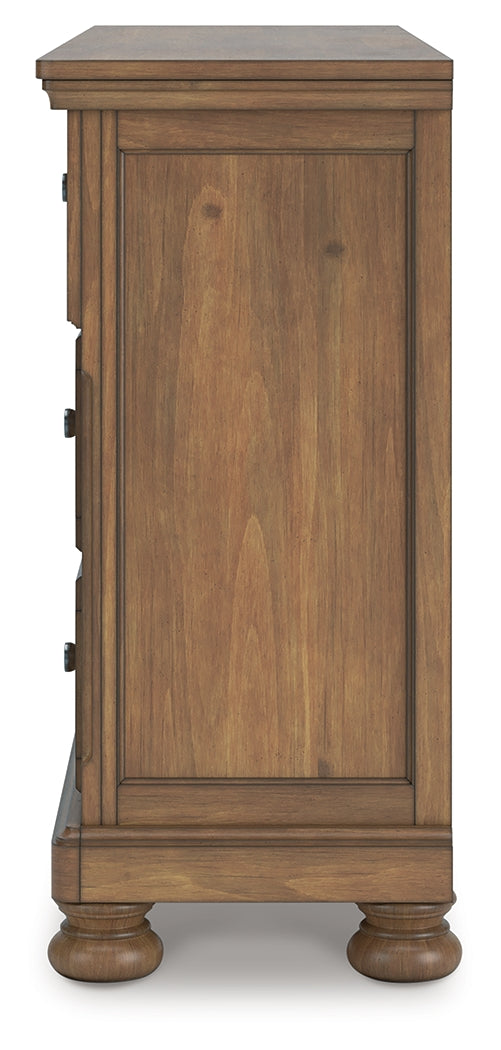 Feddinger King Storage Sleigh Bed with Dresser and Nightstand in Medium Brown from Ashley Furniture - Luna Furniture